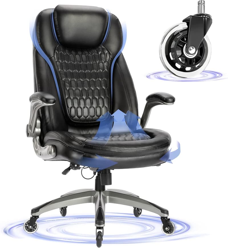 Ergonomic High Back Office Chair with Padded Arms - Black