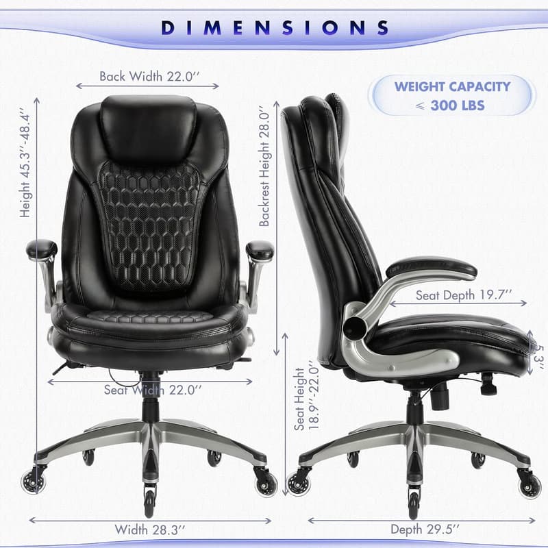 Ergonomic High Back Office Chair with Padded Arms - Black