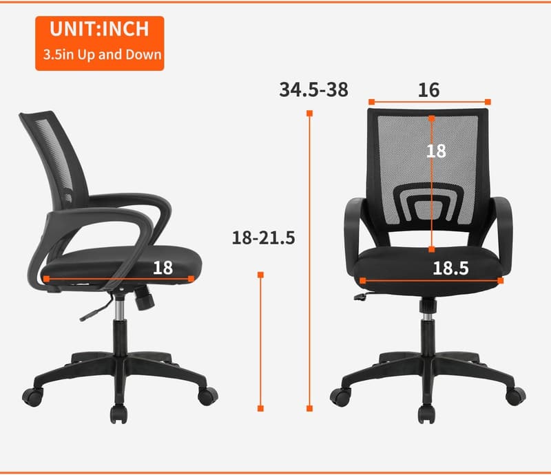 Ergonomic Mesh Office Chair with Lumbar Support for Adults