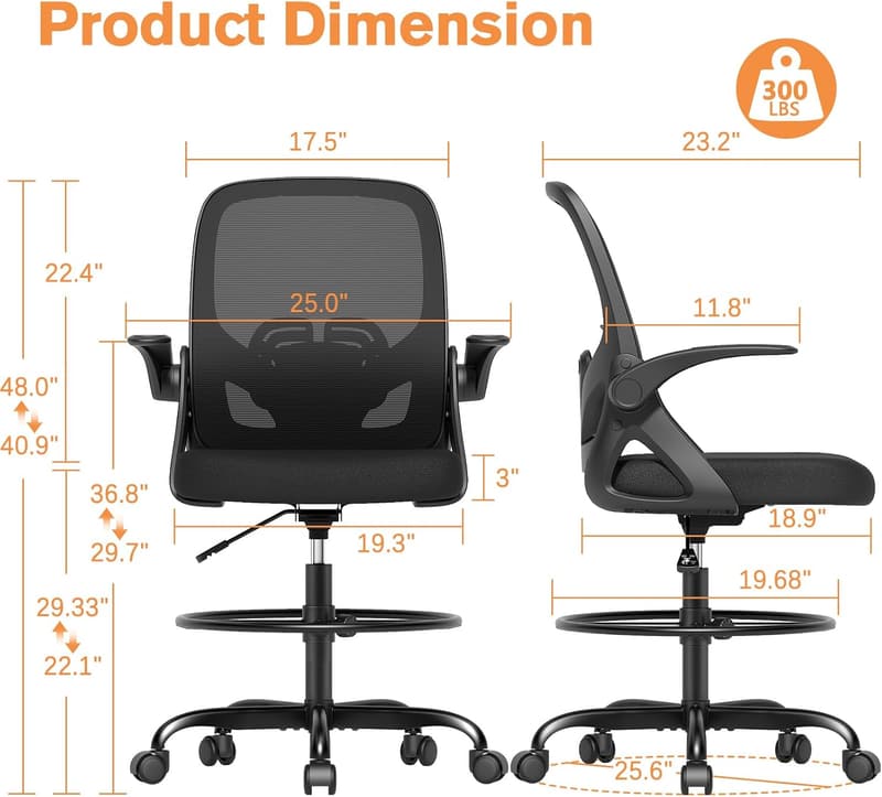 Ergonomic Drafting Chair with Lumbar Support and Footrest