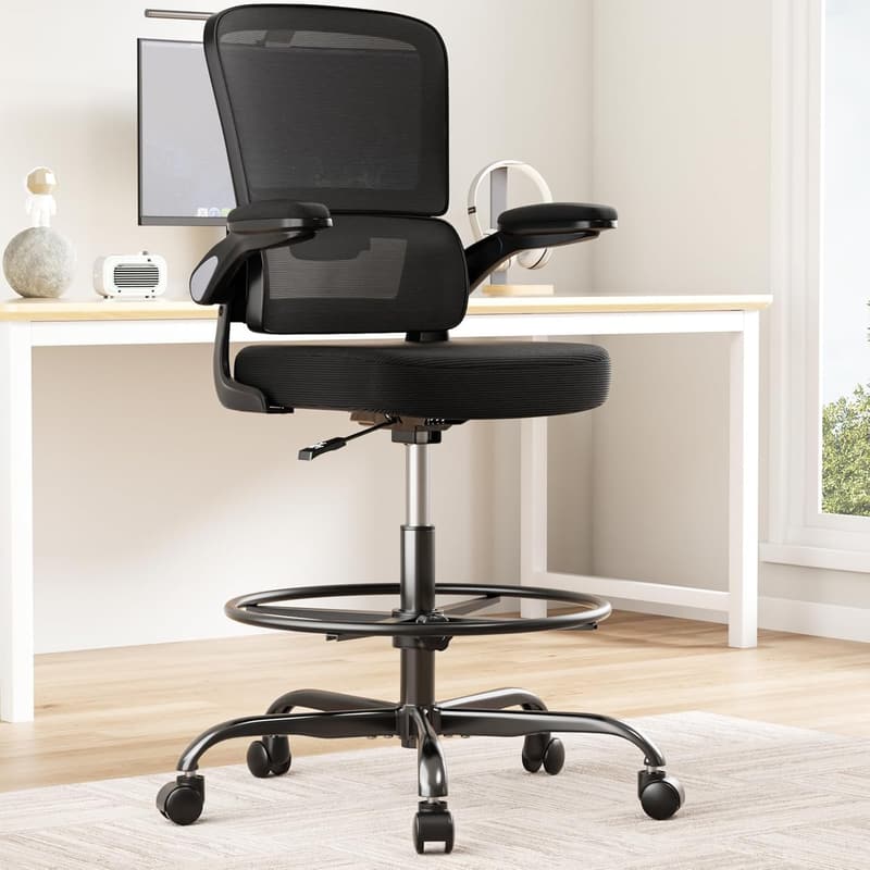 Ergonomic Tall Office Drafting Chair with Footrest and Mesh Support