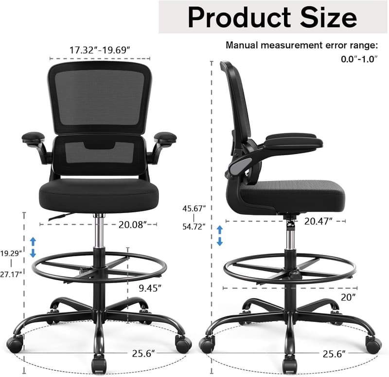Ergonomic Tall Office Drafting Chair with Footrest and Mesh Support