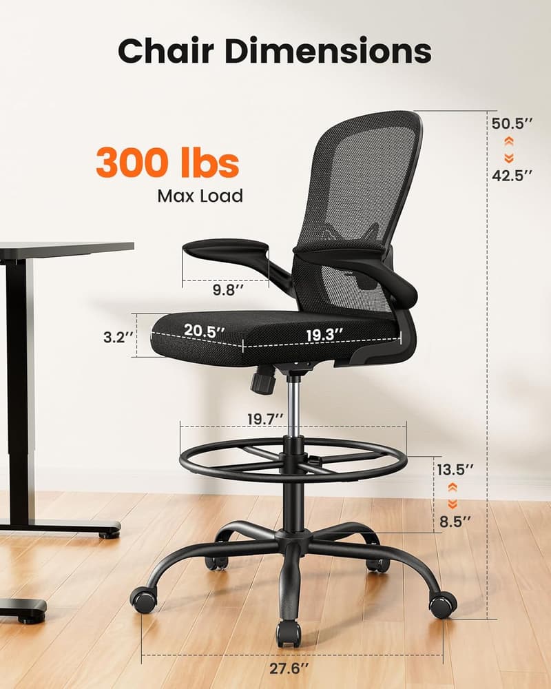 Ergonomic Standing Desk Chair with Adjustable Height and Lumbar Support