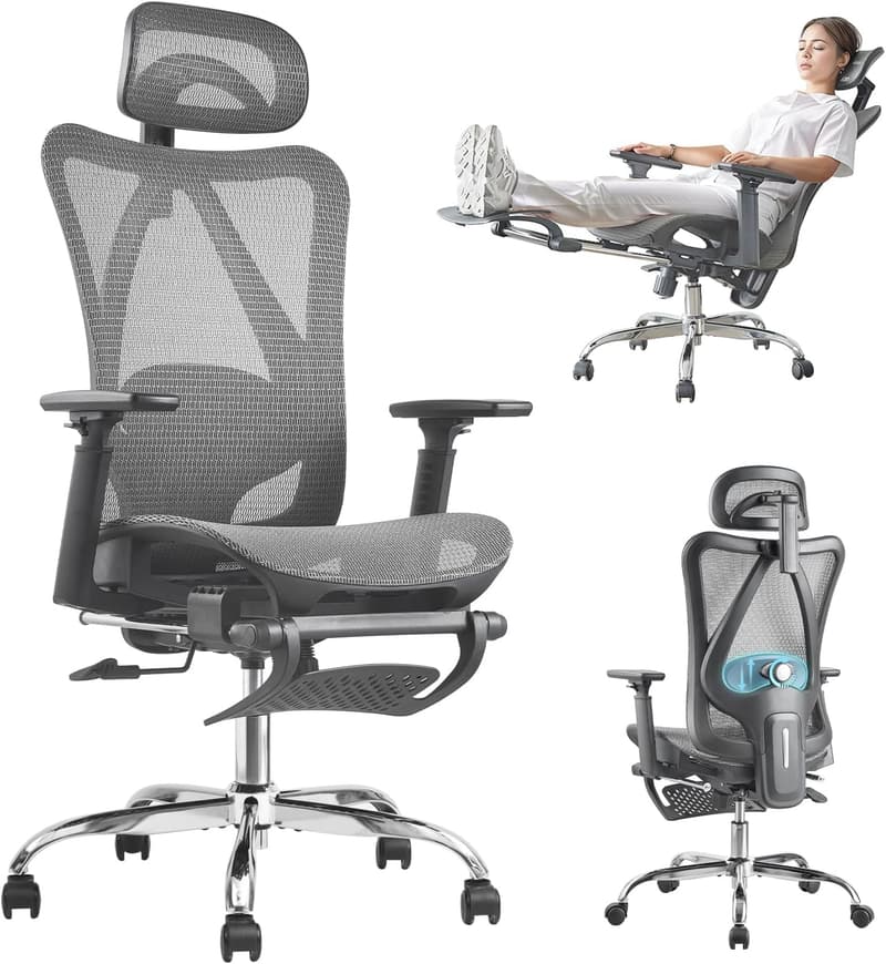 Ergonomic Office Chair with Adjustable Lumbar Support and Footrest