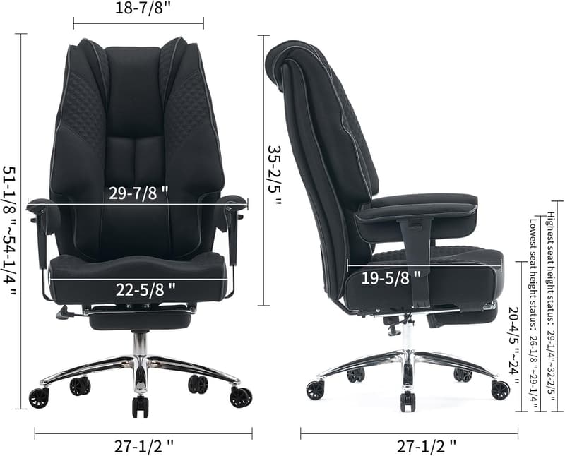 Ergonomic Big & Tall Office Chair with Footrest, 400lbs Capacity