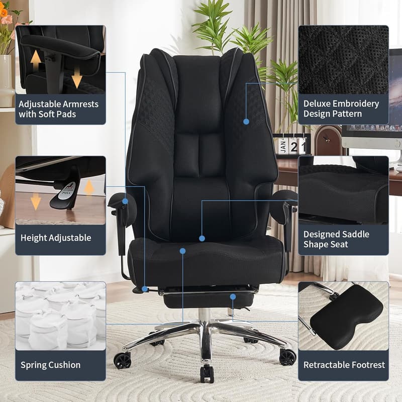 Ergonomic Big & Tall Office Chair with Footrest, 400lbs Capacity