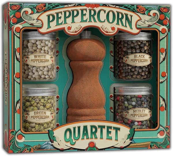 Gourmet Peppercorn Gift Set with Wooden Mill - 4 Varieties