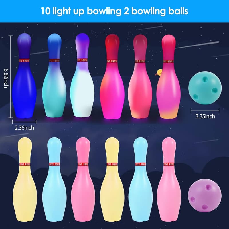 Glow in the Dark Bowling Set for Kids' Parties & Games