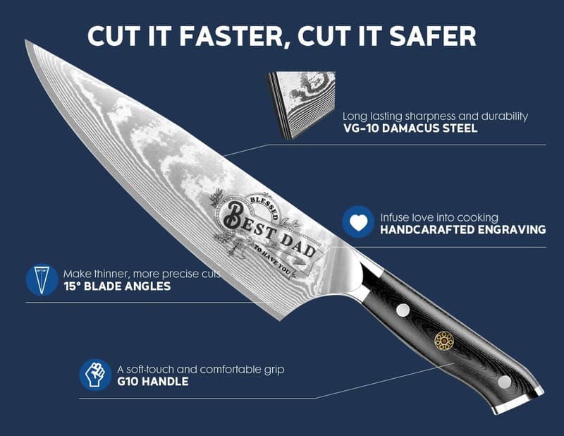 Dad's Birthday: Damascus Chef Knife with G10 Handle