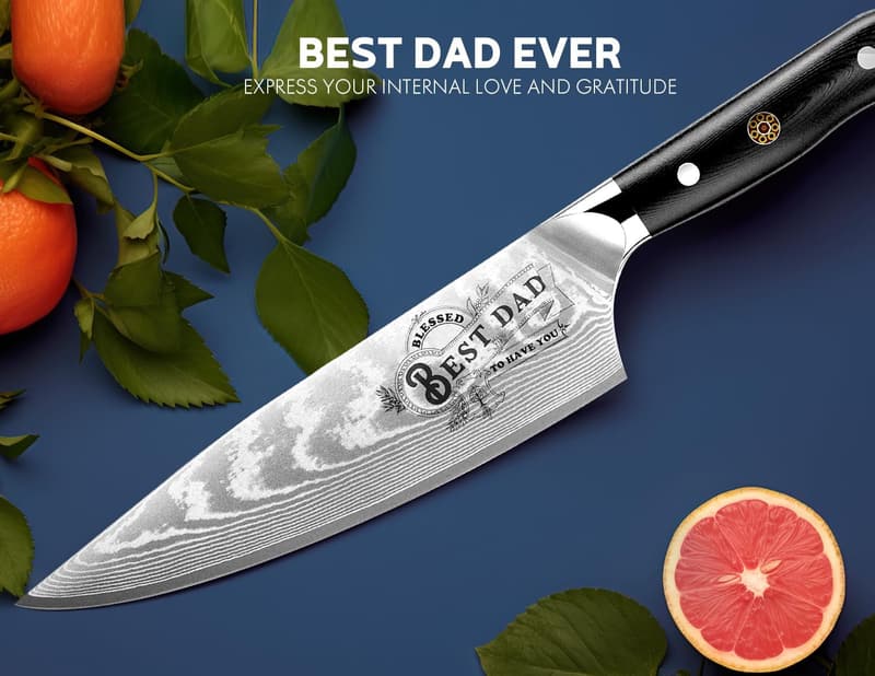 Dad's Birthday: Damascus Chef Knife with G10 Handle