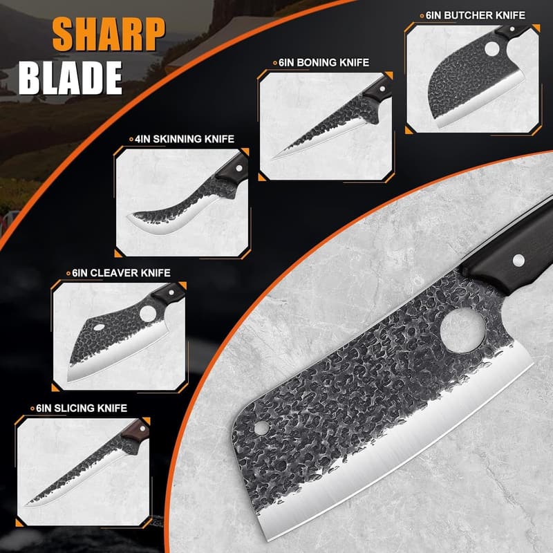 High Carbon Steel Butcher Knife Set - 17PCS, Father's Day Gift