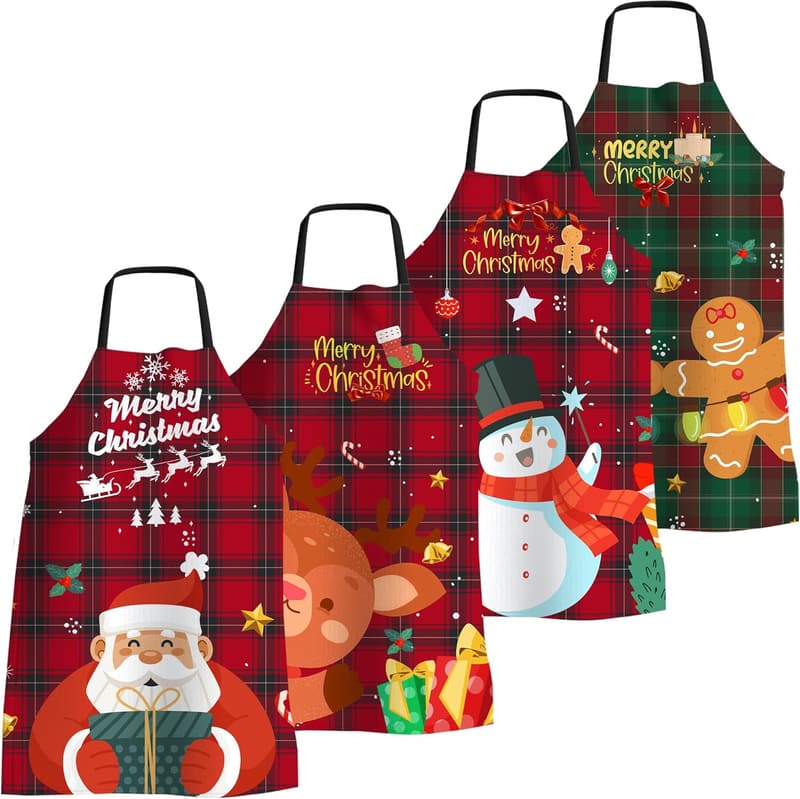 Funny Christmas Kitchen Aprons - Waterproof & Adjustable, 4 Pack