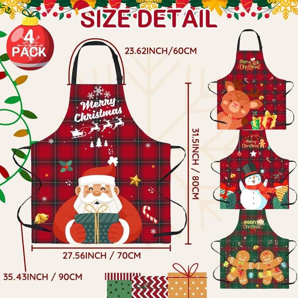 Funny Christmas Kitchen Aprons - Waterproof & Adjustable, 4 Pack