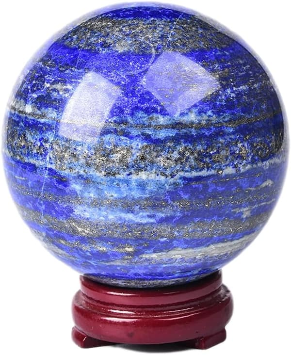 Lapis Lazuli Crystal Sphere Ball with Wooden Stand - 90-100mm
