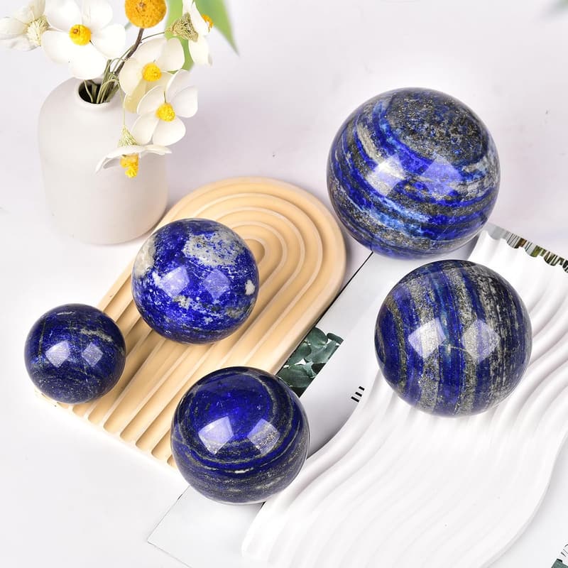 Lapis Lazuli Crystal Sphere Ball with Wooden Stand - 90-100mm