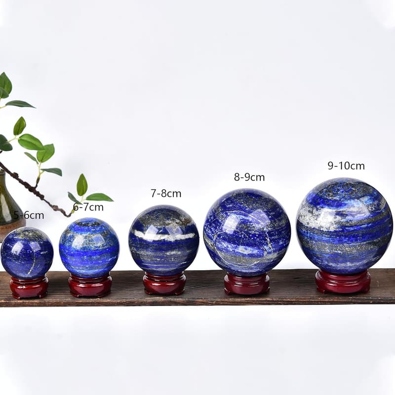 Lapis Lazuli Crystal Sphere Ball with Wooden Stand - 90-100mm