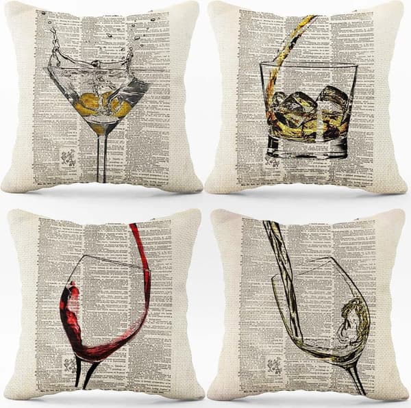 Vintage Wine-Themed Throw Pillow Case Set for Home Bar Decor