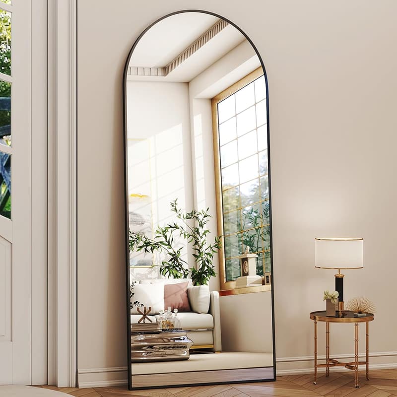 Arched Full-Length Mirror with Aluminum Frame, Black