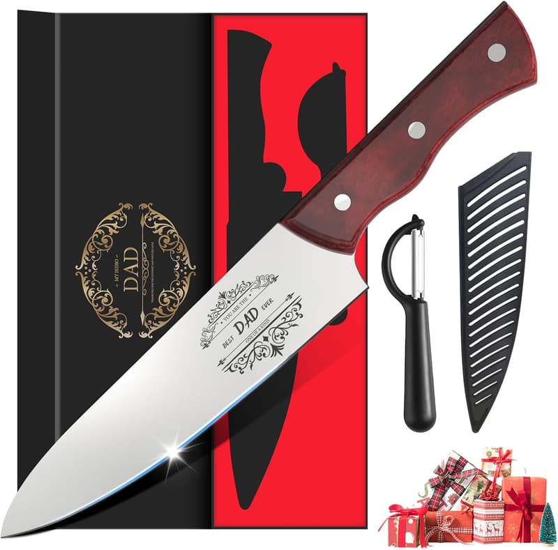 Engraved 8-Inch Chef Knife for Dad - Stainless Carbon Steel