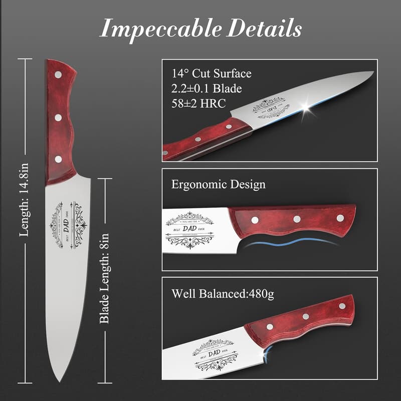 Engraved 8-Inch Chef Knife for Dad - Stainless Carbon Steel