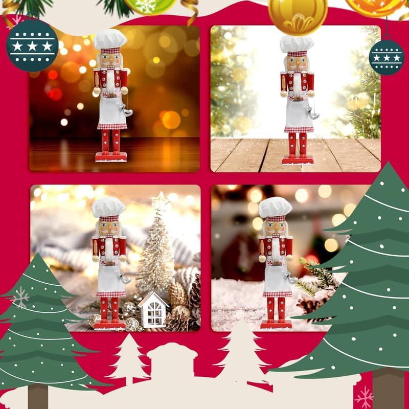 Handmade Wooden Chef Nutcracker Decorations for Christmas