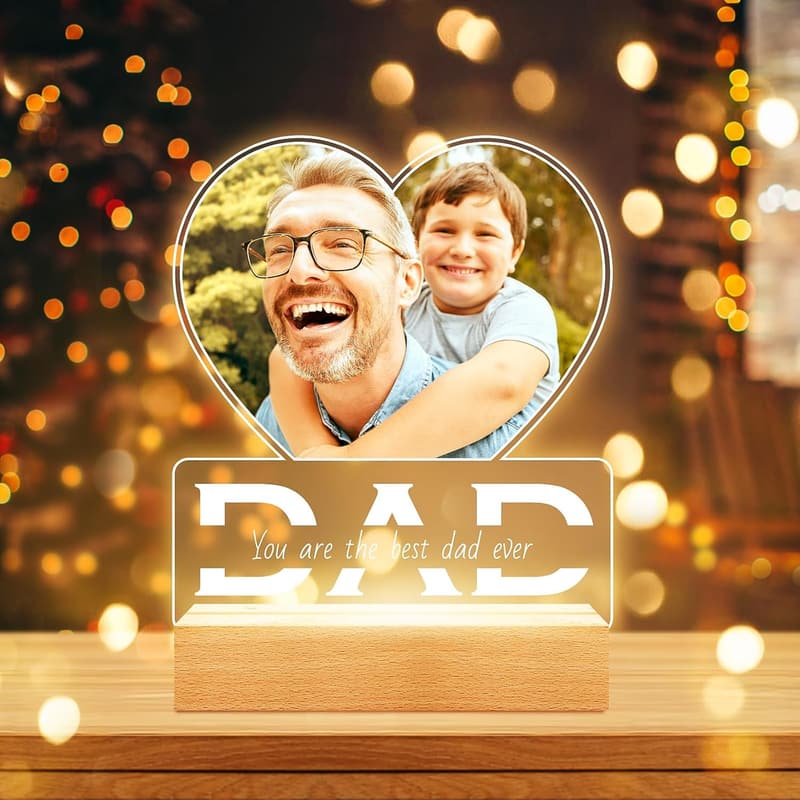 Personalized Photo Frame Night Light for Dad's Birthday
