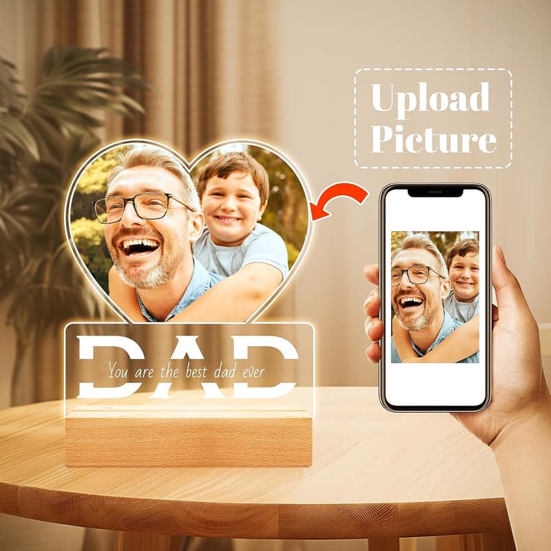 Personalized Photo Frame Night Light for Dad's Birthday