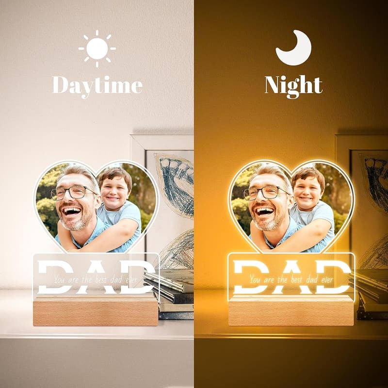 Personalized Photo Frame Night Light for Dad's Birthday