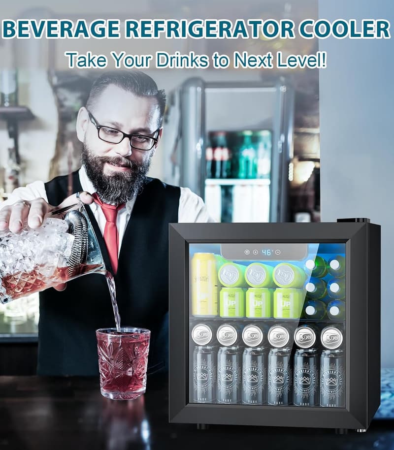 1.3 Cu.ft Mini Beverage Cooler with Glass Door and Temp Control