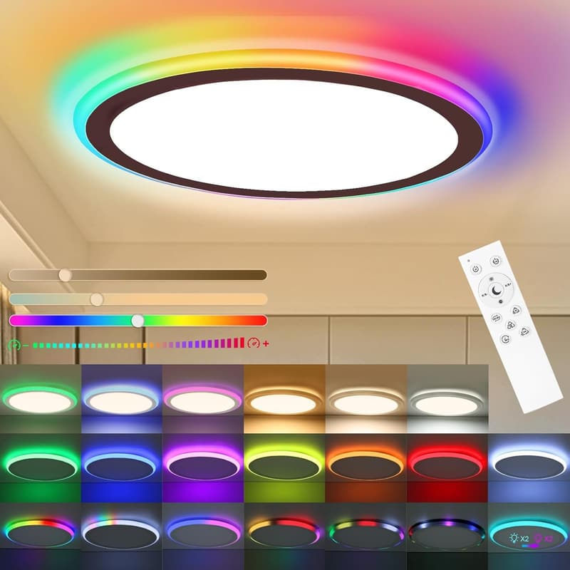 Dimmable RGB LED Ceiling Light with Remote – 13 Inch, Modern