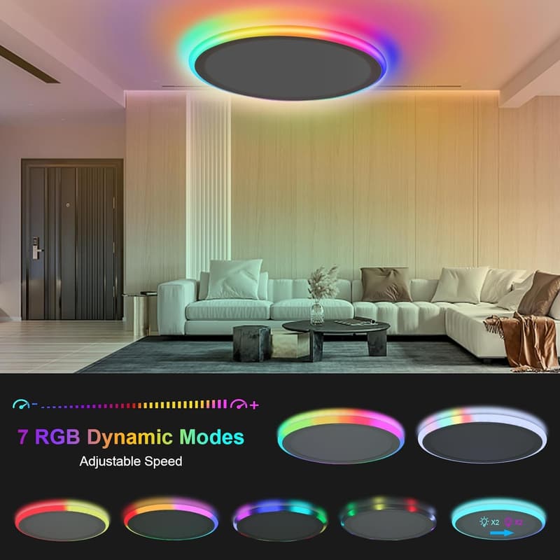 Dimmable RGB LED Ceiling Light with Remote – 13 Inch, Modern