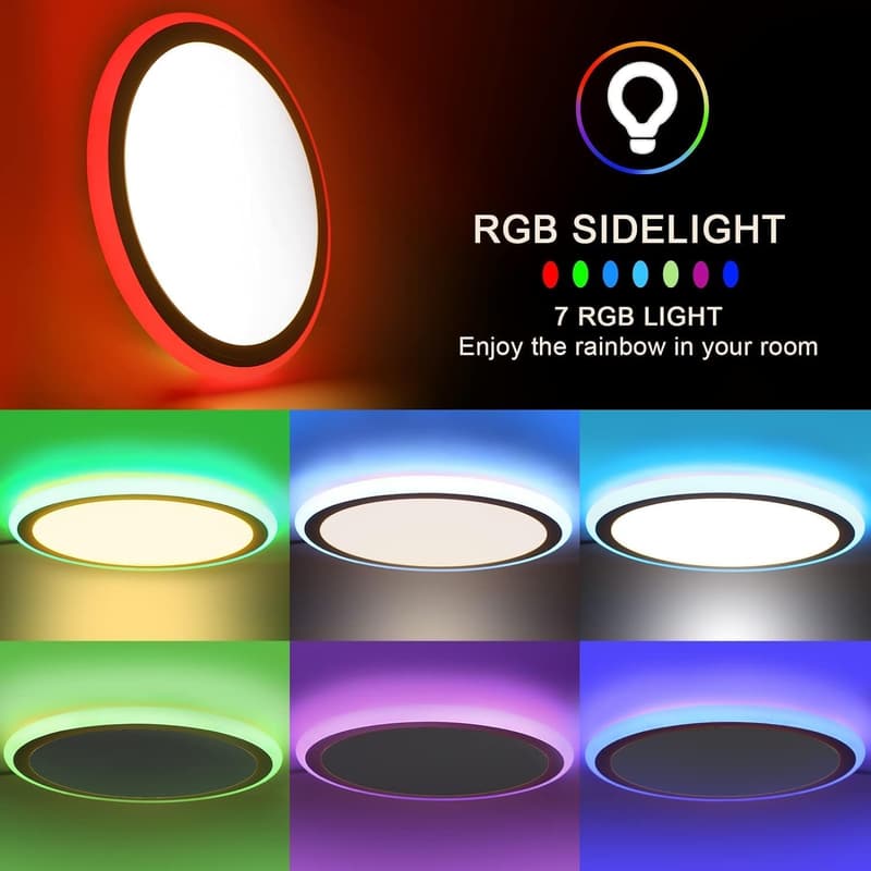 Dimmable RGB LED Ceiling Light with Remote – 13 Inch, Modern