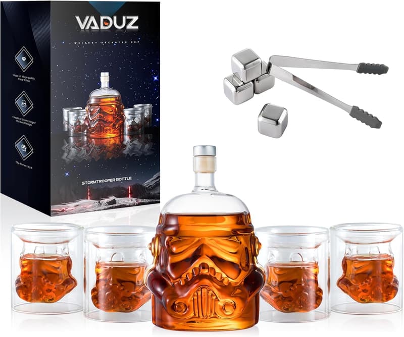 Whiskey Decanter Set with 4 Glasses and Stones - Ideal Gift for Men