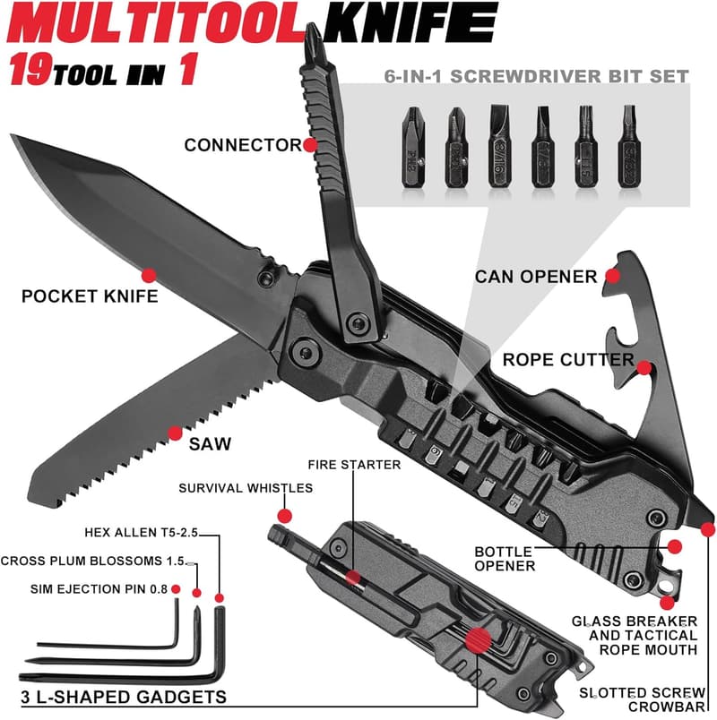 19-in-1 Multitool Pocket Knife - EDC Camping Gift for Men