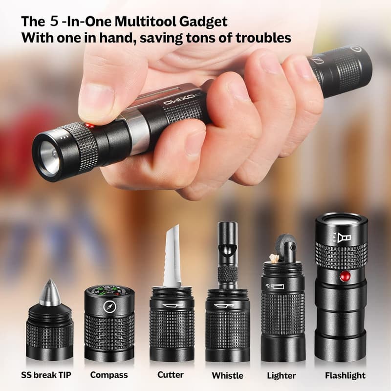 5-in-1 Tactical EDC Multitool with Flashlight & Cutter, Birthday Gift for Men