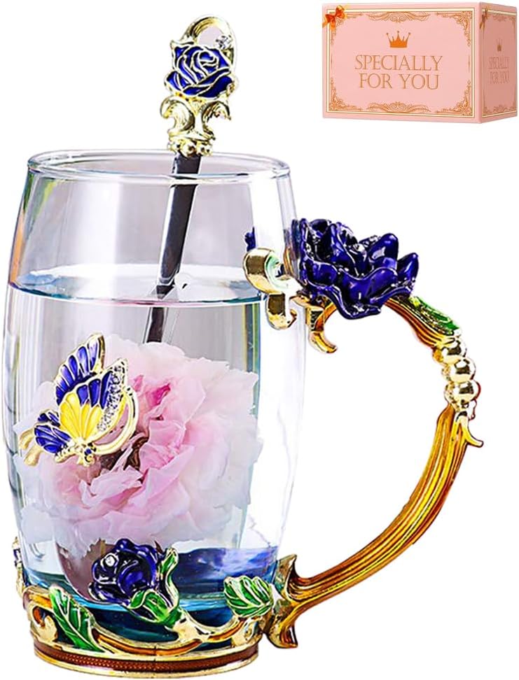 Personalized Blue Rose Enamel Tea Cup for Mother’s Day