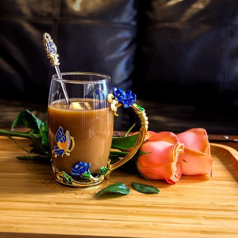Personalized Blue Rose Enamel Tea Cup for Mother’s Day