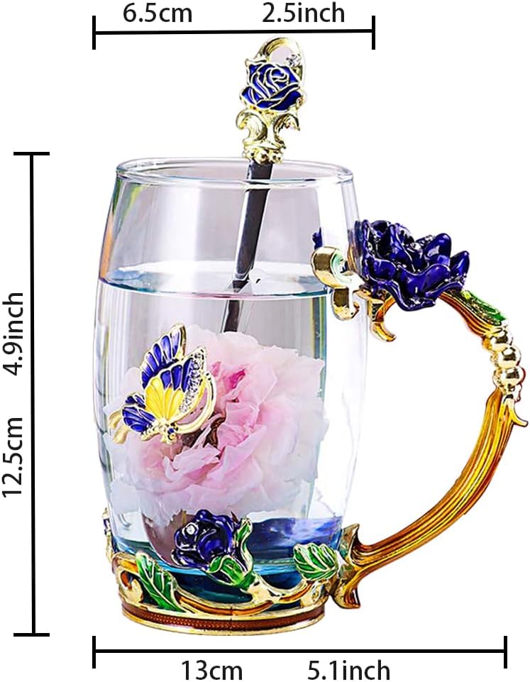 Personalized Blue Rose Enamel Tea Cup for Mother’s Day