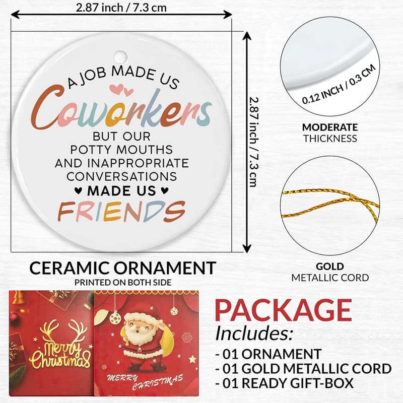 Coworker Christmas Ornaments - Ceramic Gifts for Friends