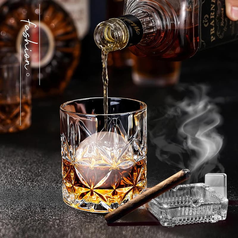 Whiskey Glasses Set of 2 with Ice Molds - 11 OZ Old Fashioned