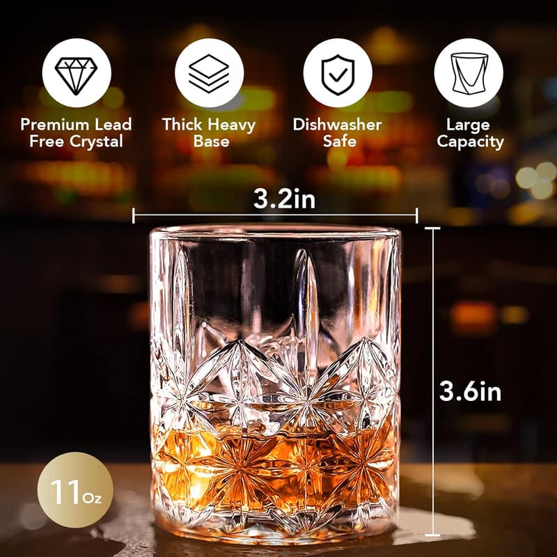 Whiskey Glasses Set of 2 with Ice Molds - 11 OZ Old Fashioned