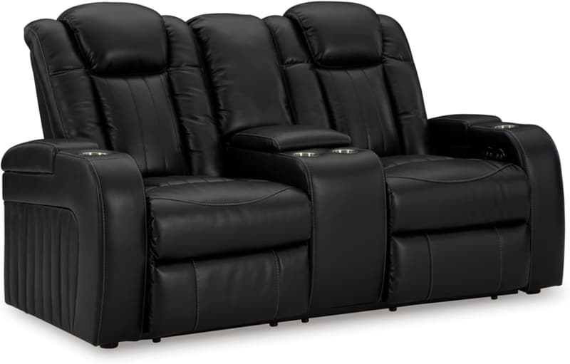 Modern Faux Leather Power Reclining Loveseat with Console and LED Lights