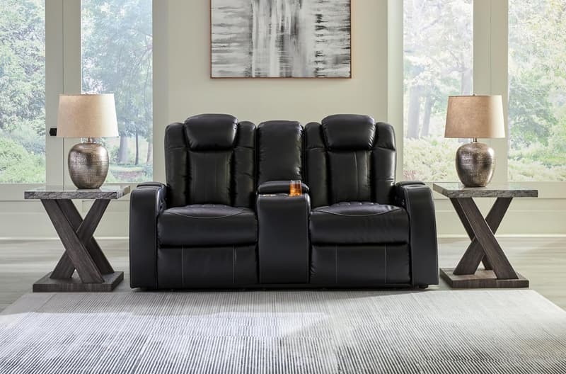 Modern Faux Leather Power Reclining Loveseat with Console and LED Lights