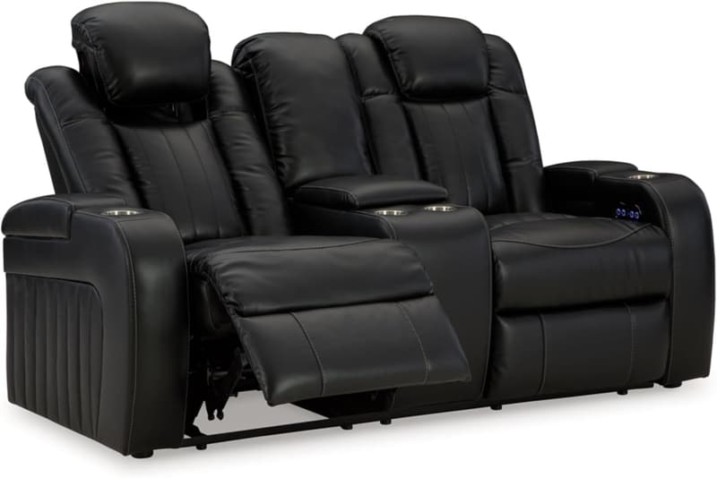 Modern Faux Leather Power Reclining Loveseat with Console and LED Lights