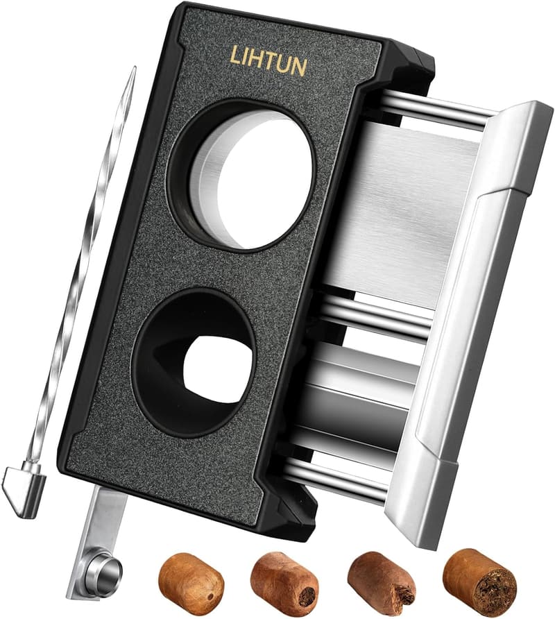 Stainless Steel Cigar Cutter with Punch & Draw Enhancer
