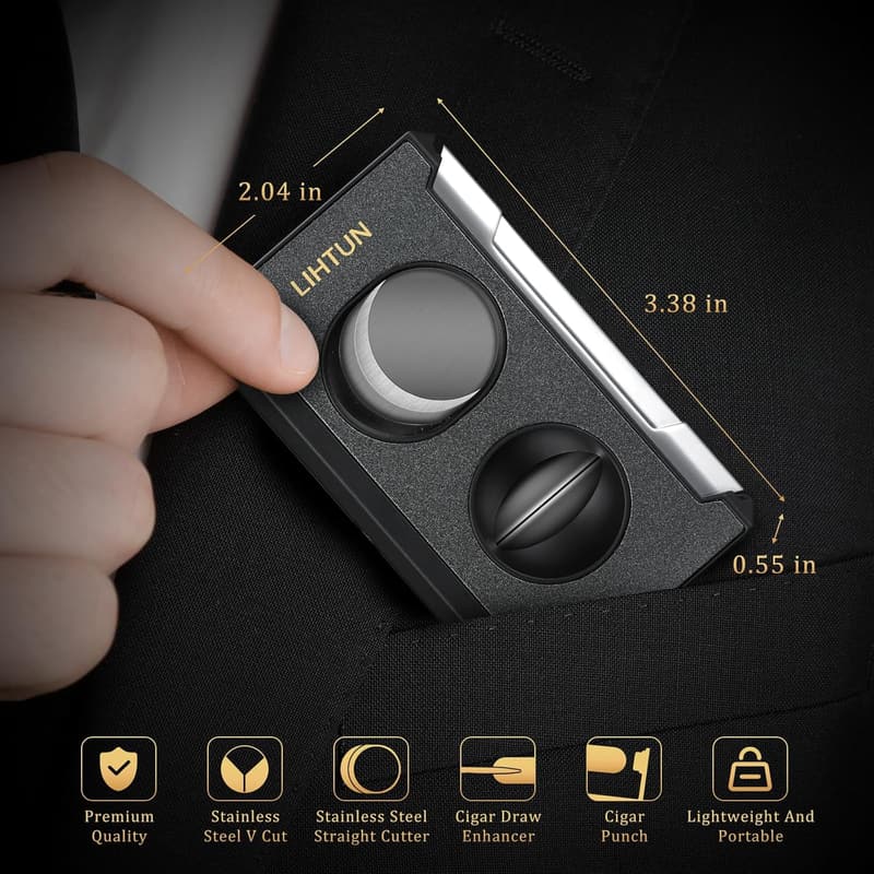 Stainless Steel Cigar Cutter with Punch & Draw Enhancer