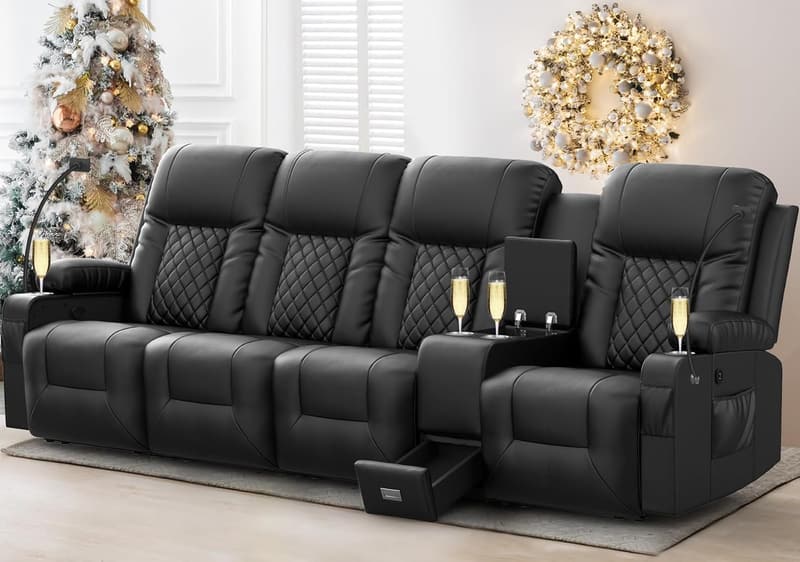 Large 4-Seat Recliner Sofa with Storage & USB Ports