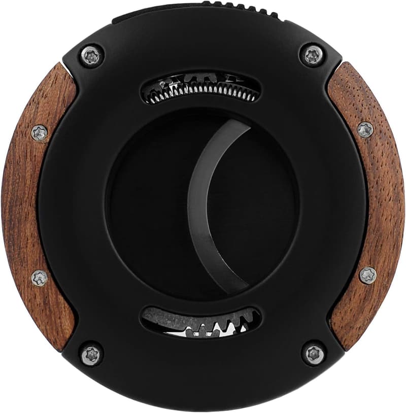 Premium Cigar Cutter for Aficionados – Black & Redwood, Dual Blades