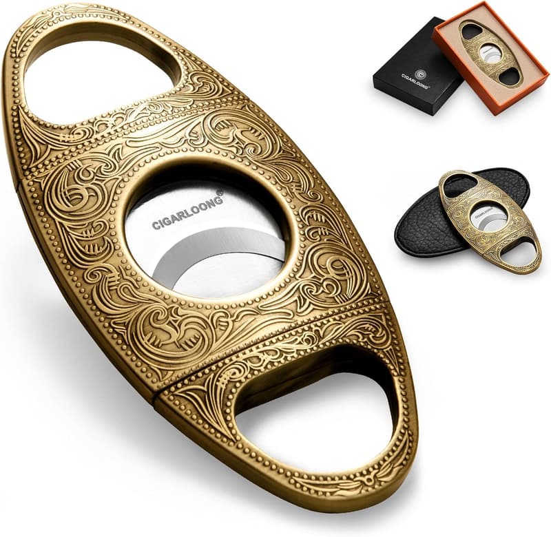 Engraved Stainless Steel Cigar Cutter with Double Cut Blade