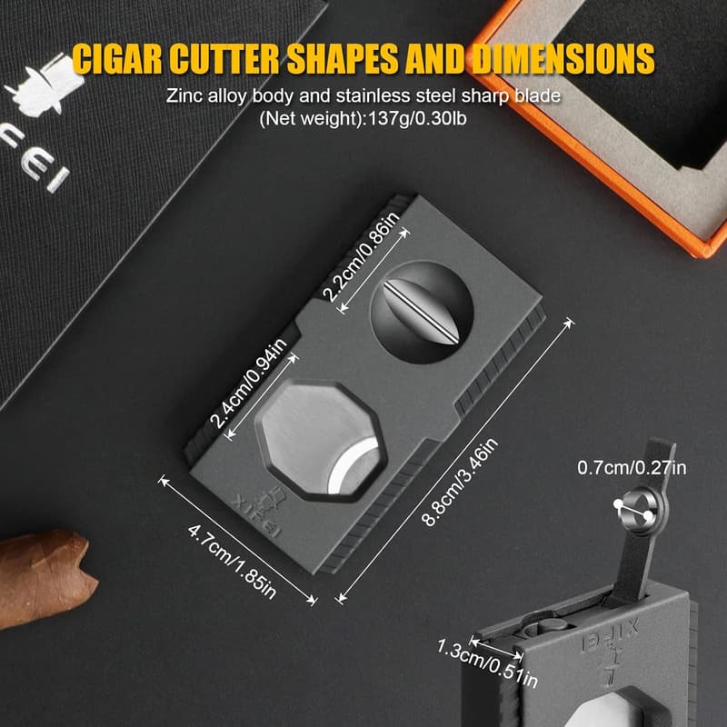 Ergonomic 3-in-1 Cigar Cutter with Stainless Steel Blade
